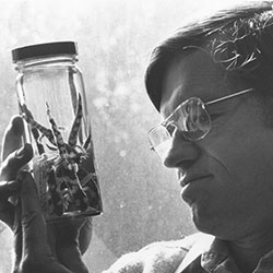 Old photo of David Wake holding Jar