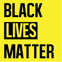 A graphic with the phrase &quot;Black Lives Matter&quot; written in black text on a bright yellow background.