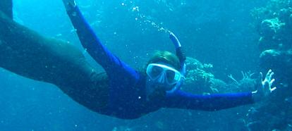 Student snorkeling by Great Barrier Reef